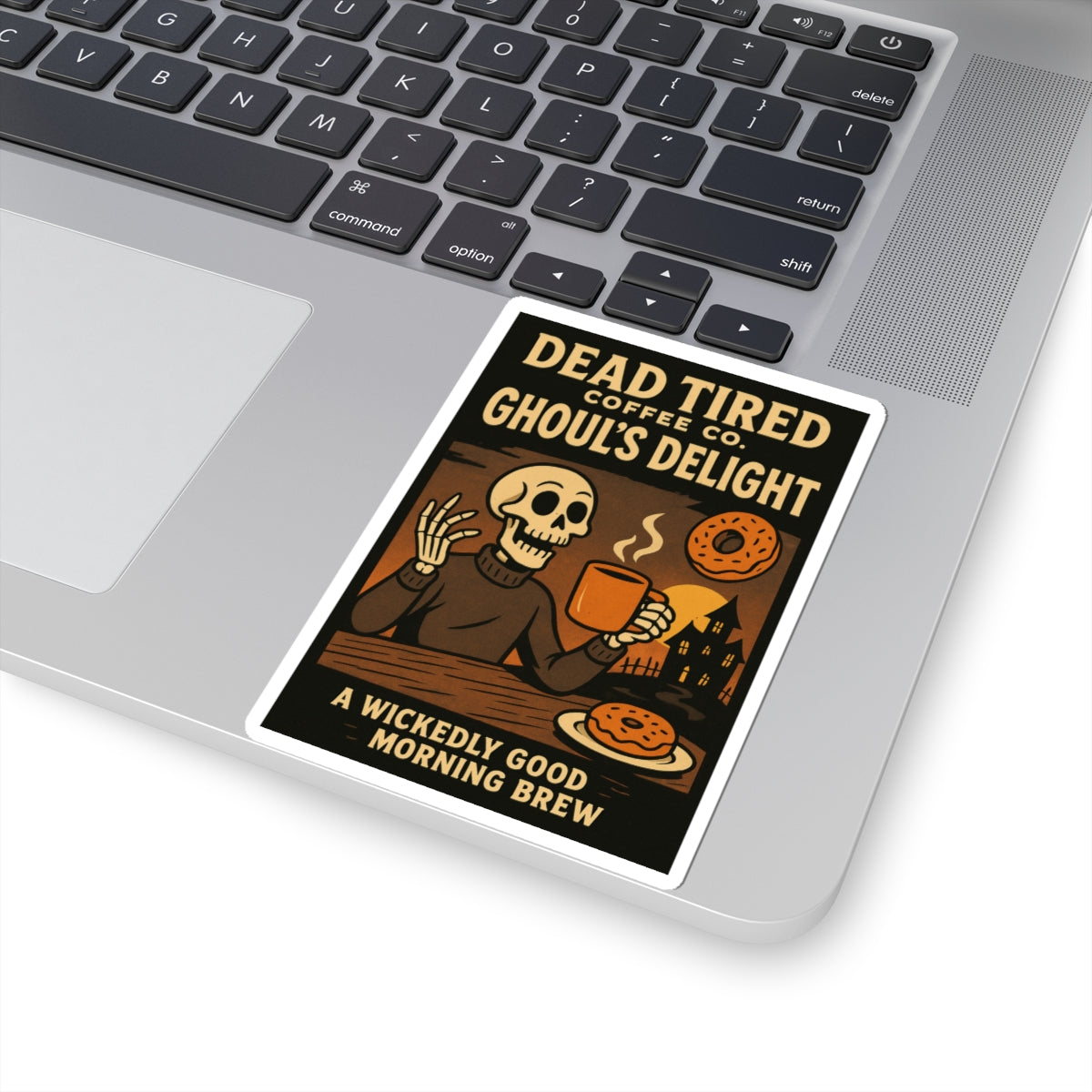 Ghoul’s Delight — Wickedly Good Coffee Sticker | Gothic Skull Decal for Laptop, Journal, or Halloween Decor